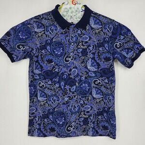 Robert Graham Polo Shirt Mens Medium Blue Paisley Dozer Preppy Short Sleeve